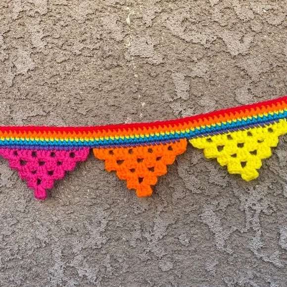 🎉HP🎉Handmade Crochet Neon Rainbow Granny Triangle Bunting - Picture 5 of 8